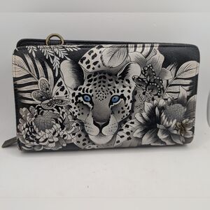 Anuschka Black and White Leopard Clutch/ Crossbody Bag